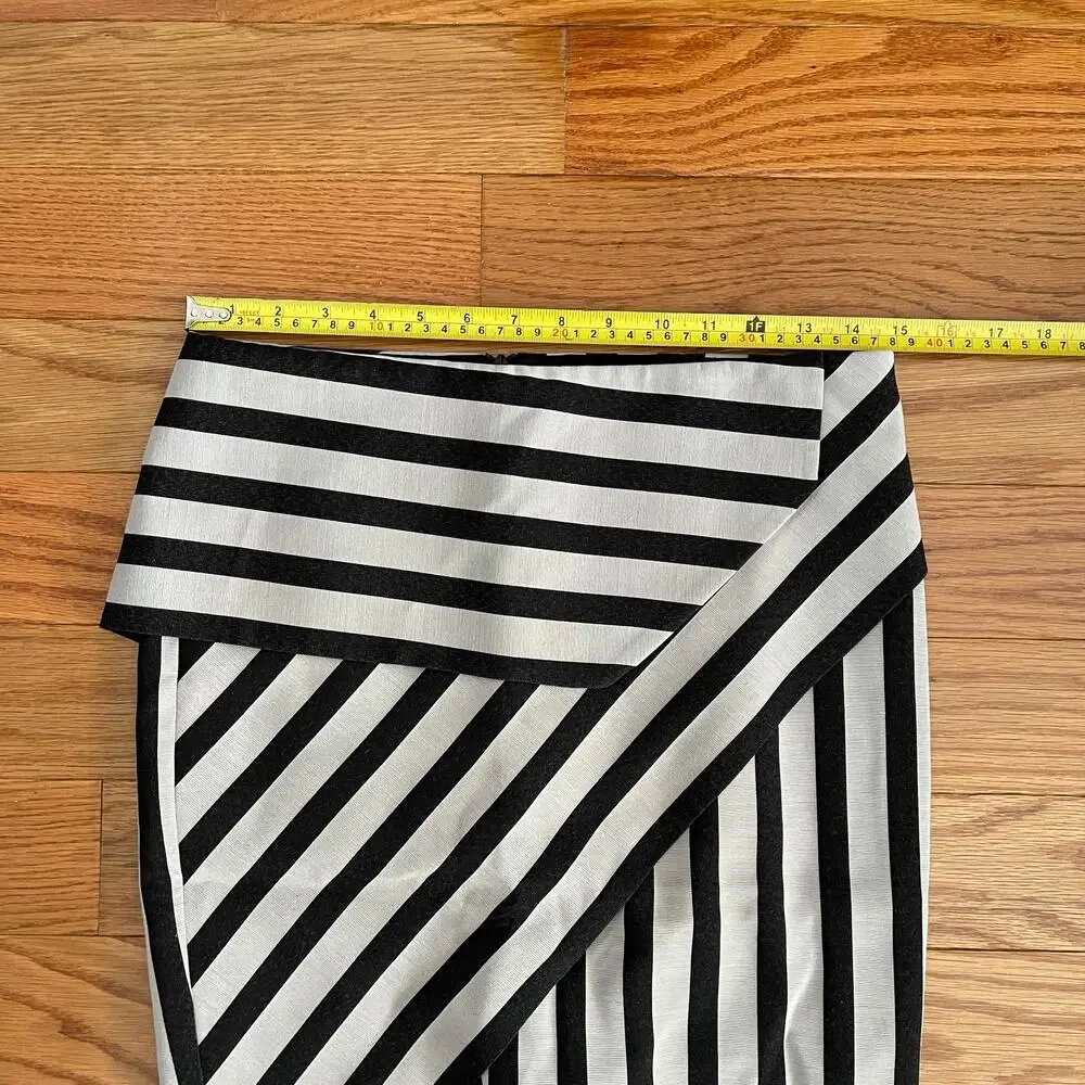 Mason Womens 2 Asymmetrical Skirt Black Taupe Striped Modern Design Maximalist